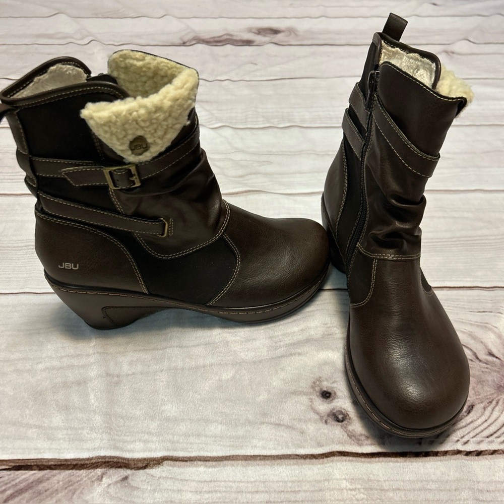 JBU by Jambu Sandal Wood Brown Vegan Upper Wedge Heel Boots Booties Size 9 EUC